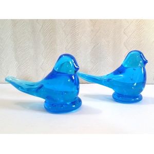 Set of Two Ron Ray 1989 Blue Glass Birds